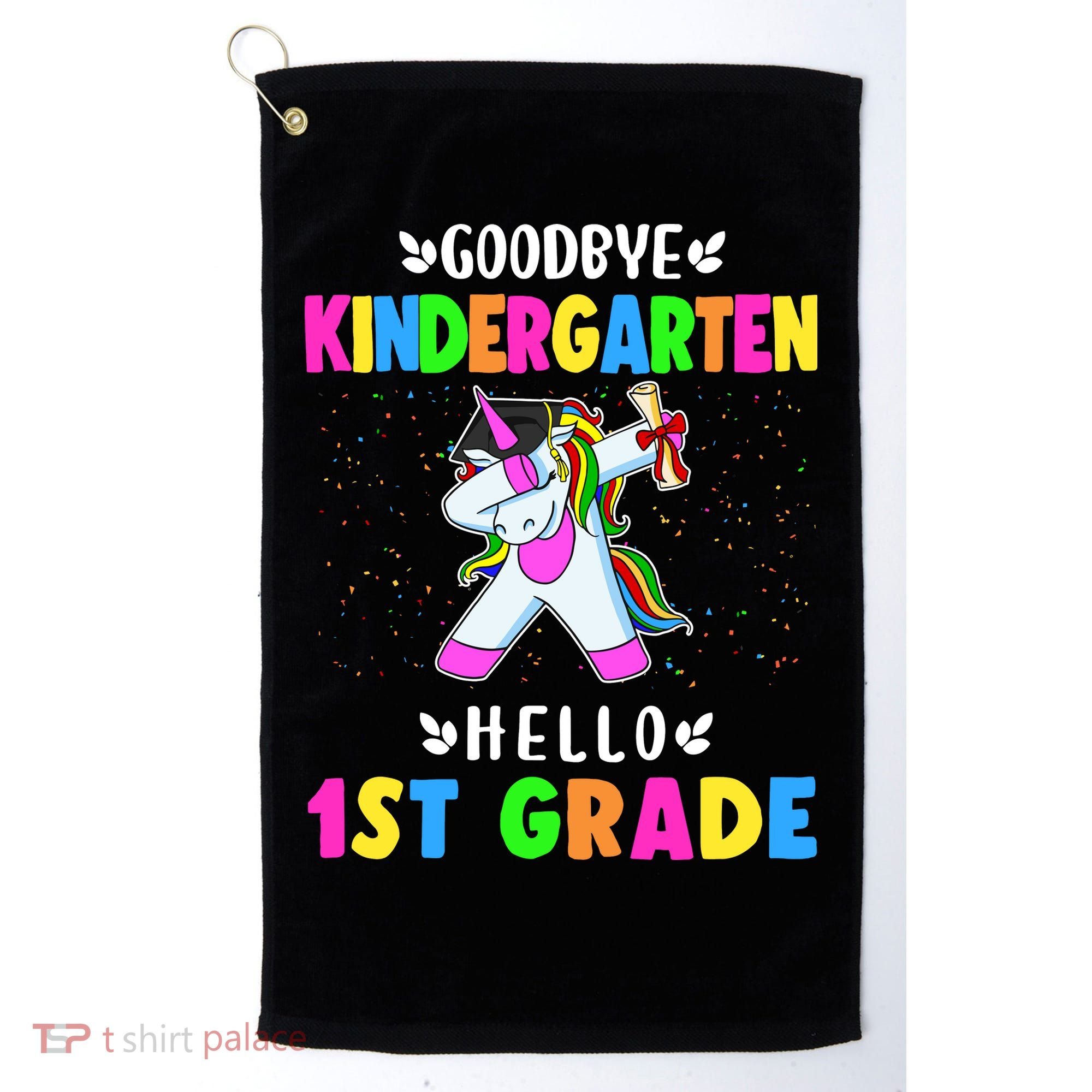 Goodbye Kindergarten Hello First Grade Unicorn Girl Golf Towel