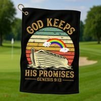 God Keeps His Promises Rainbow Noah Ark Jesus Christian Golf Towel thumb 1