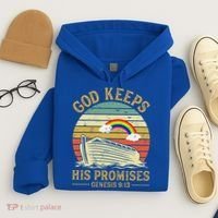 God Keeps His Promises Rainbow Noah Ark Jesus Christian Hoodie thumb 4