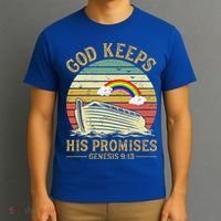 God Keeps His Promises Rainbow Noah Ark Jesus Christian T-Shirt thumb 3