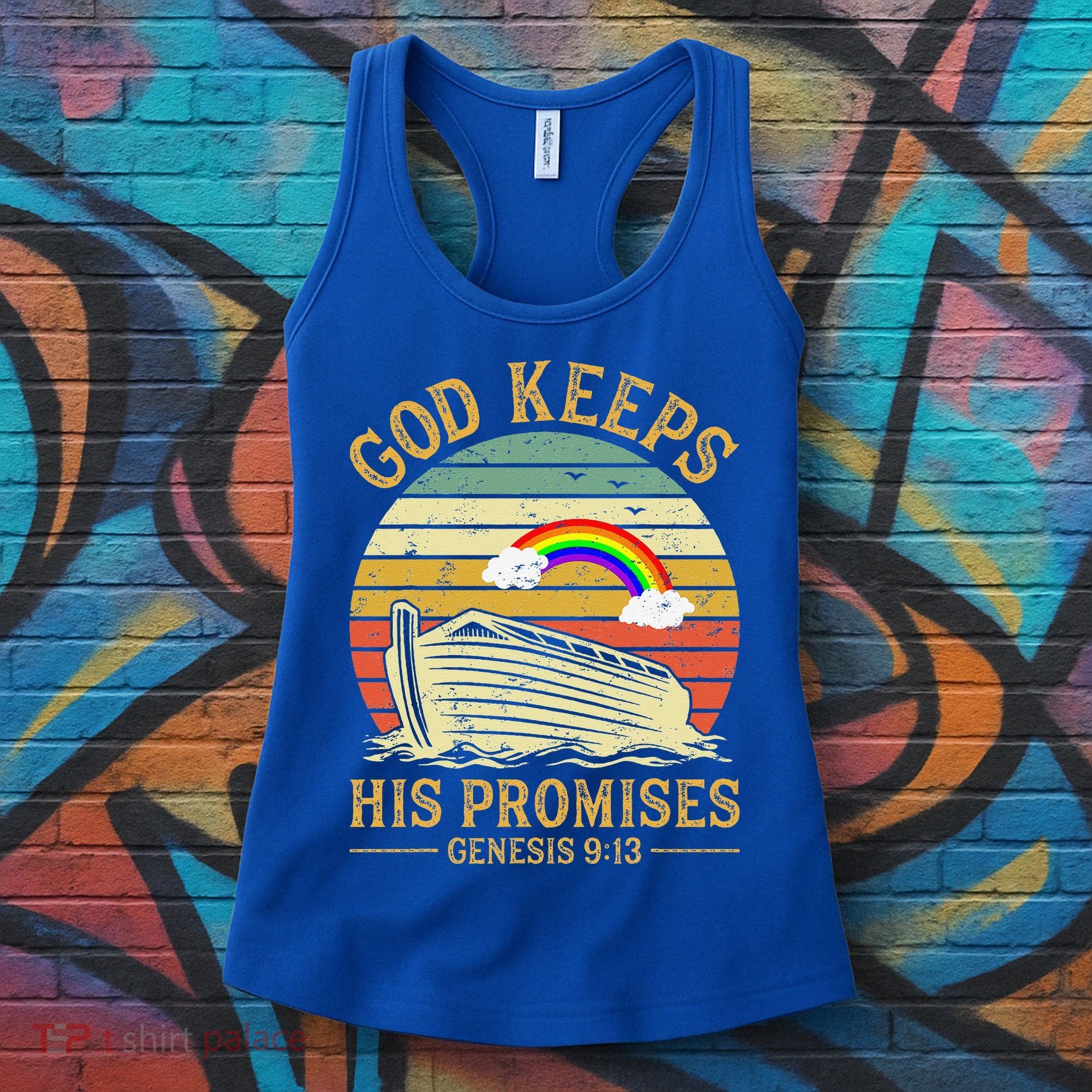 God Keeps His Promises Rainbow Noah Ark Jesus Christian Women's Tank Top