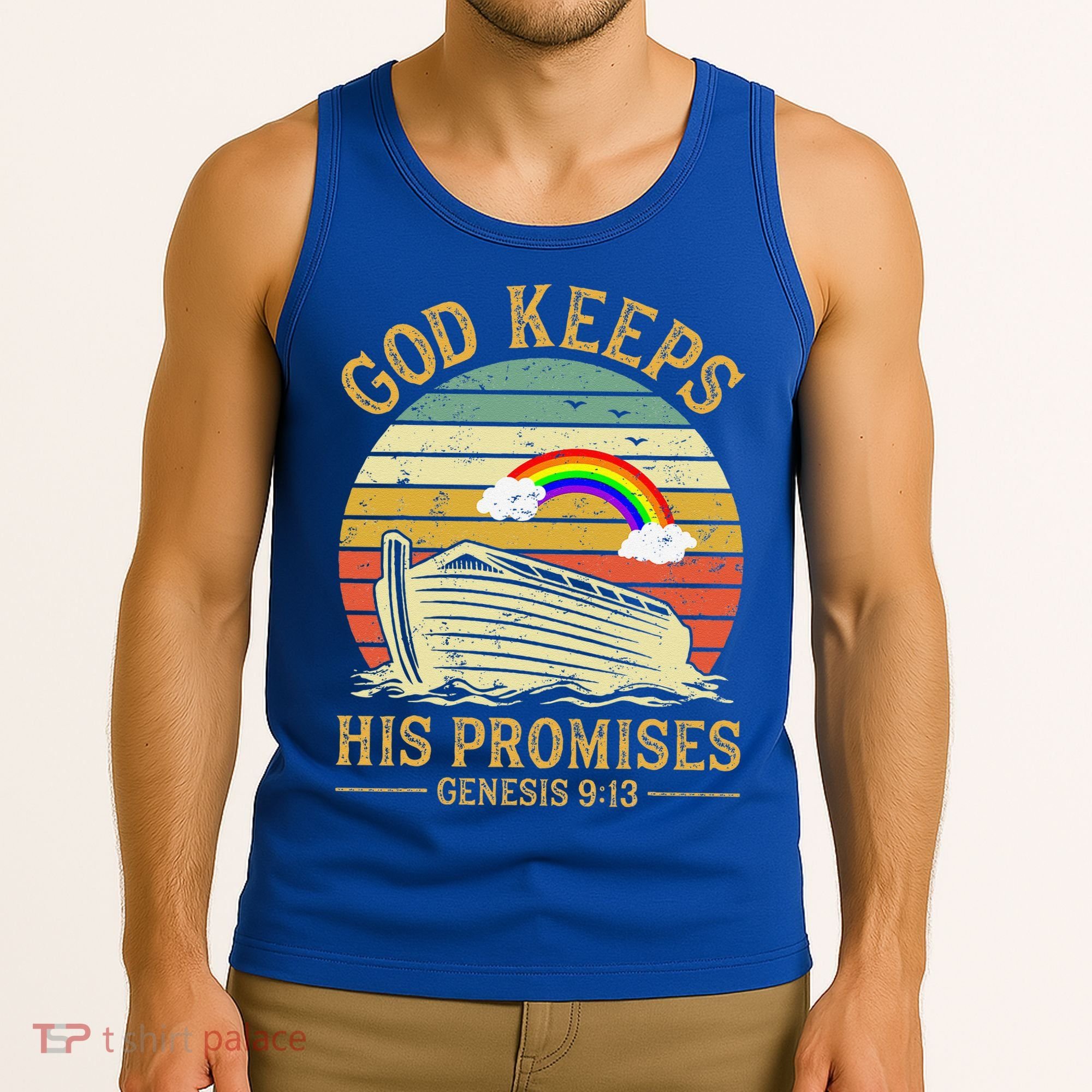 God Keeps His Promises Rainbow Noah Ark Jesus Christian Tank Top