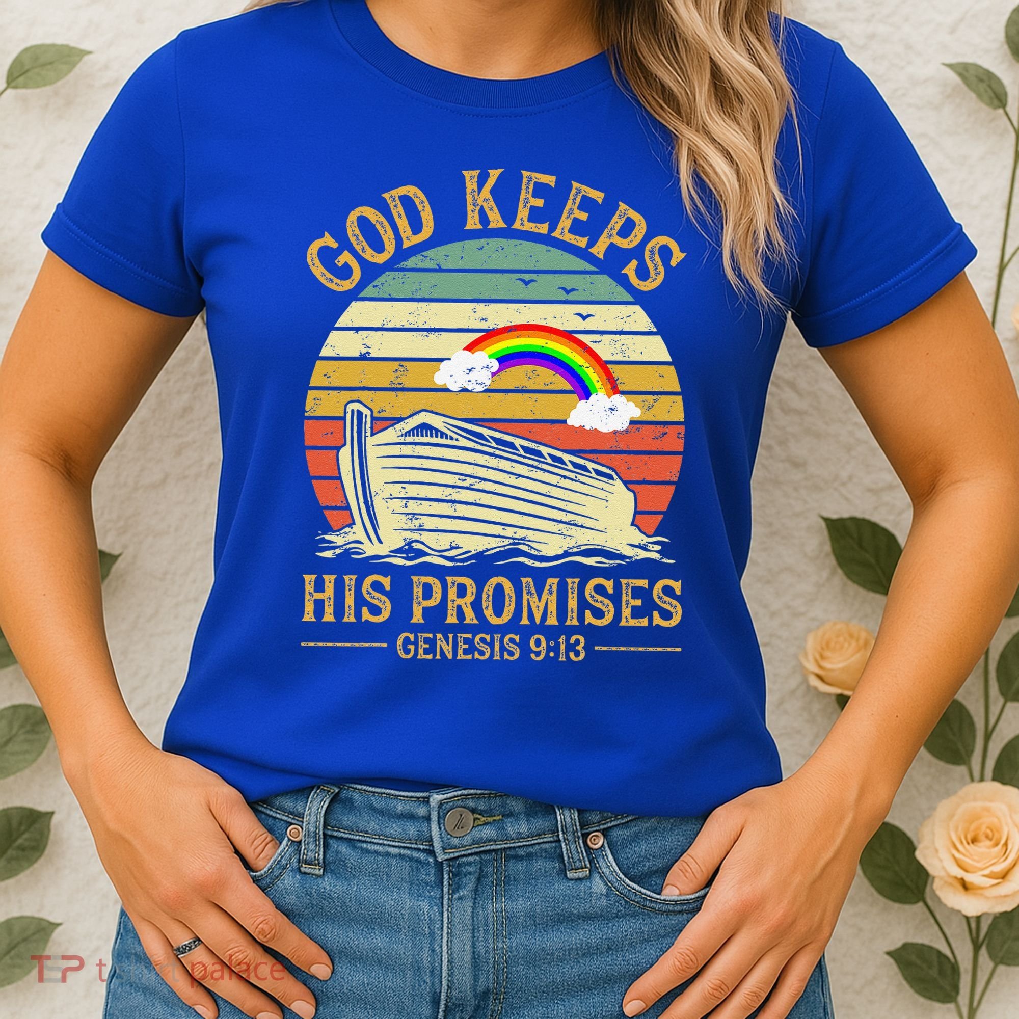 God Keeps His Promises Rainbow Noah Ark Jesus Christian Women's T-Shirt