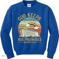 God Keeps His Promises Rainbow Noah Ark Jesus Christian Kids Sweatshirt thumb 0