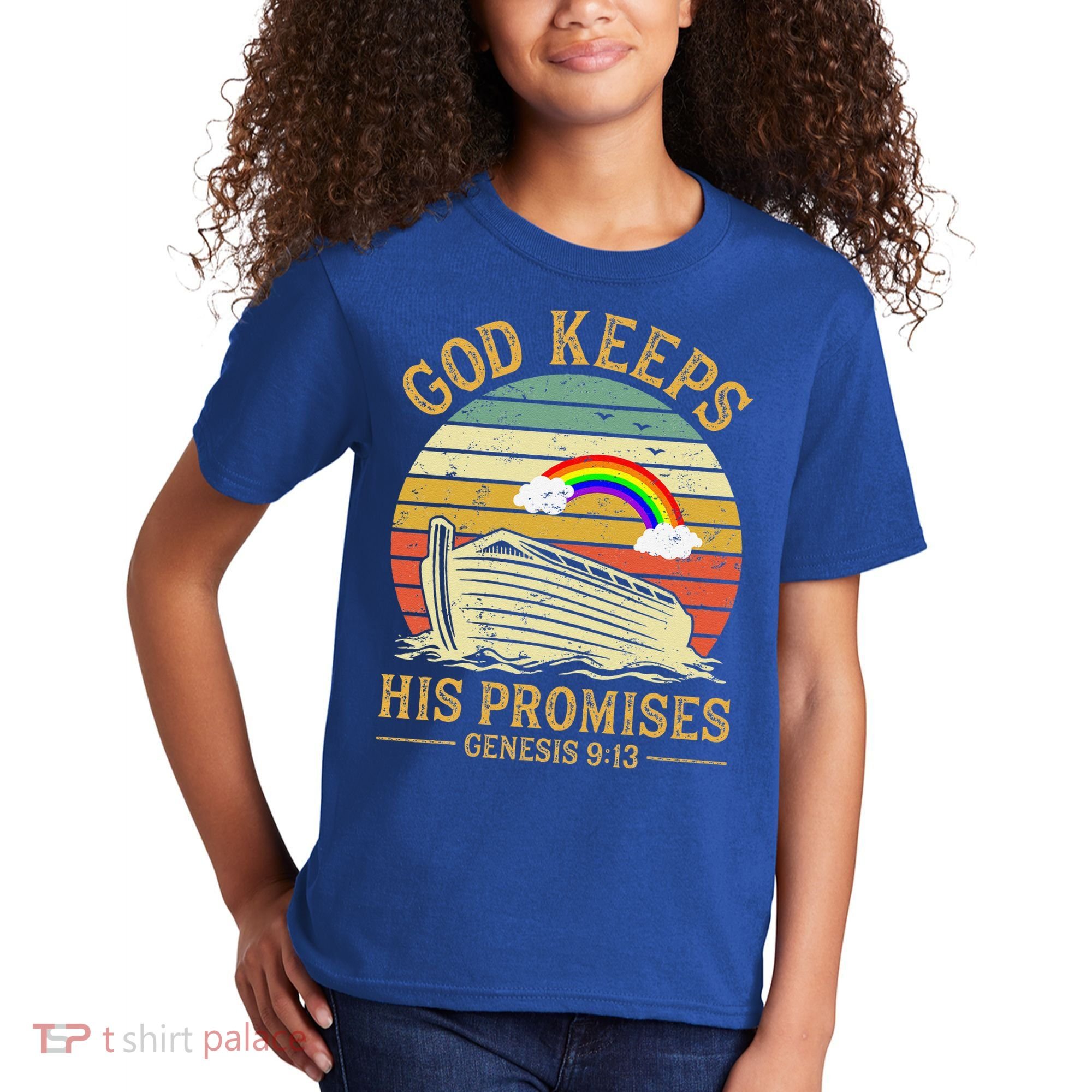 God Keeps His Promises Rainbow Noah Ark Jesus Christian Kids T-Shirt