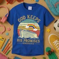 God Keeps His Promises Rainbow Noah Ark Jesus Christian Kids T-Shirt thumb 3