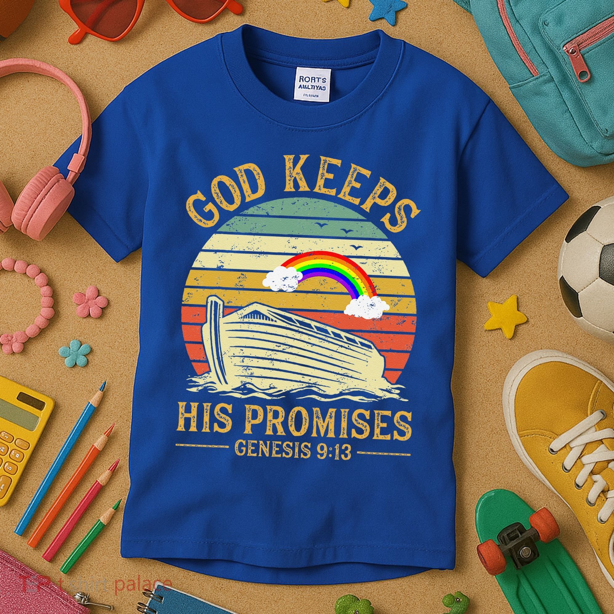 God Keeps His Promises Rainbow Noah Ark Jesus Christian Kids T-Shirt