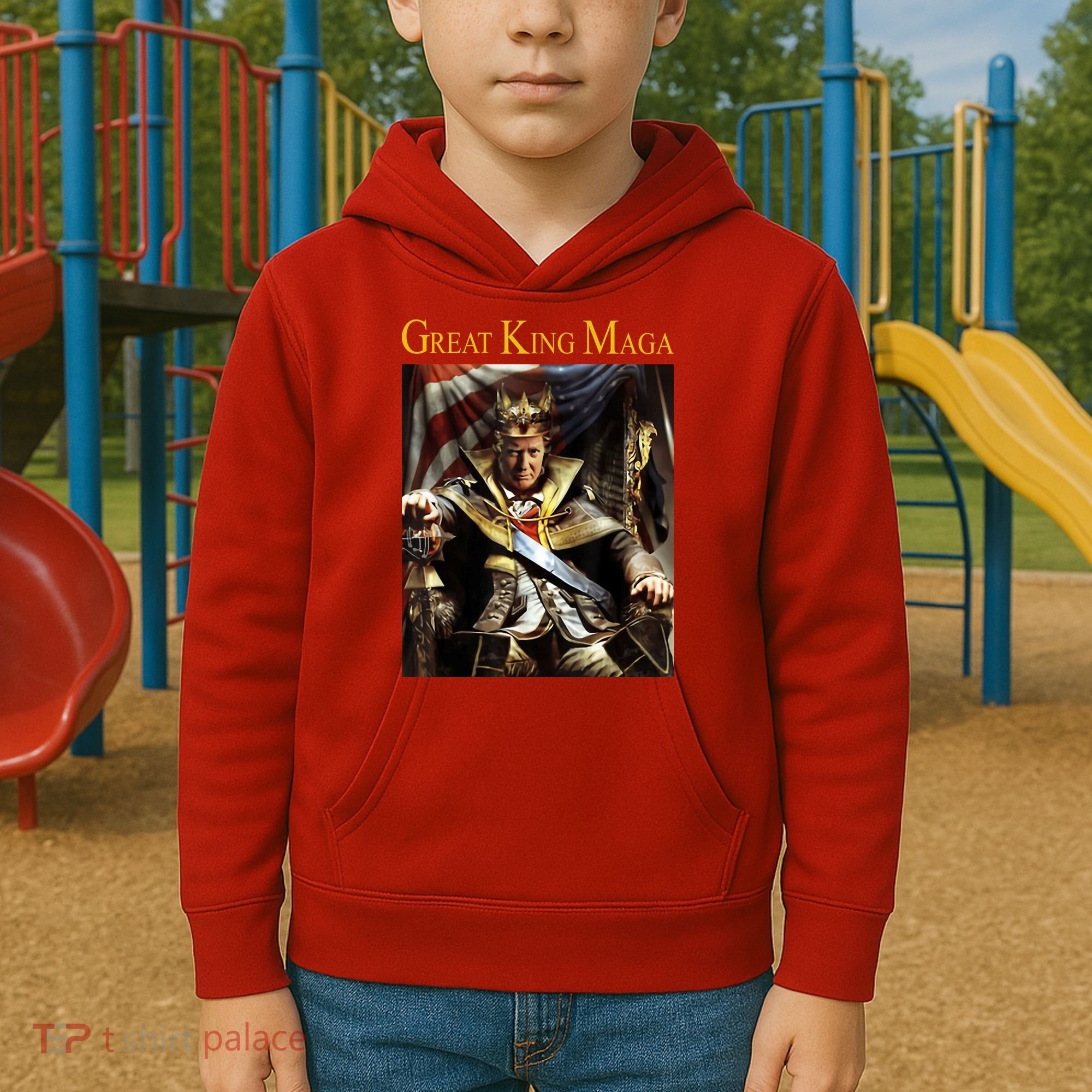 Great King Maga Donald Trump Throne Kids Hoodie