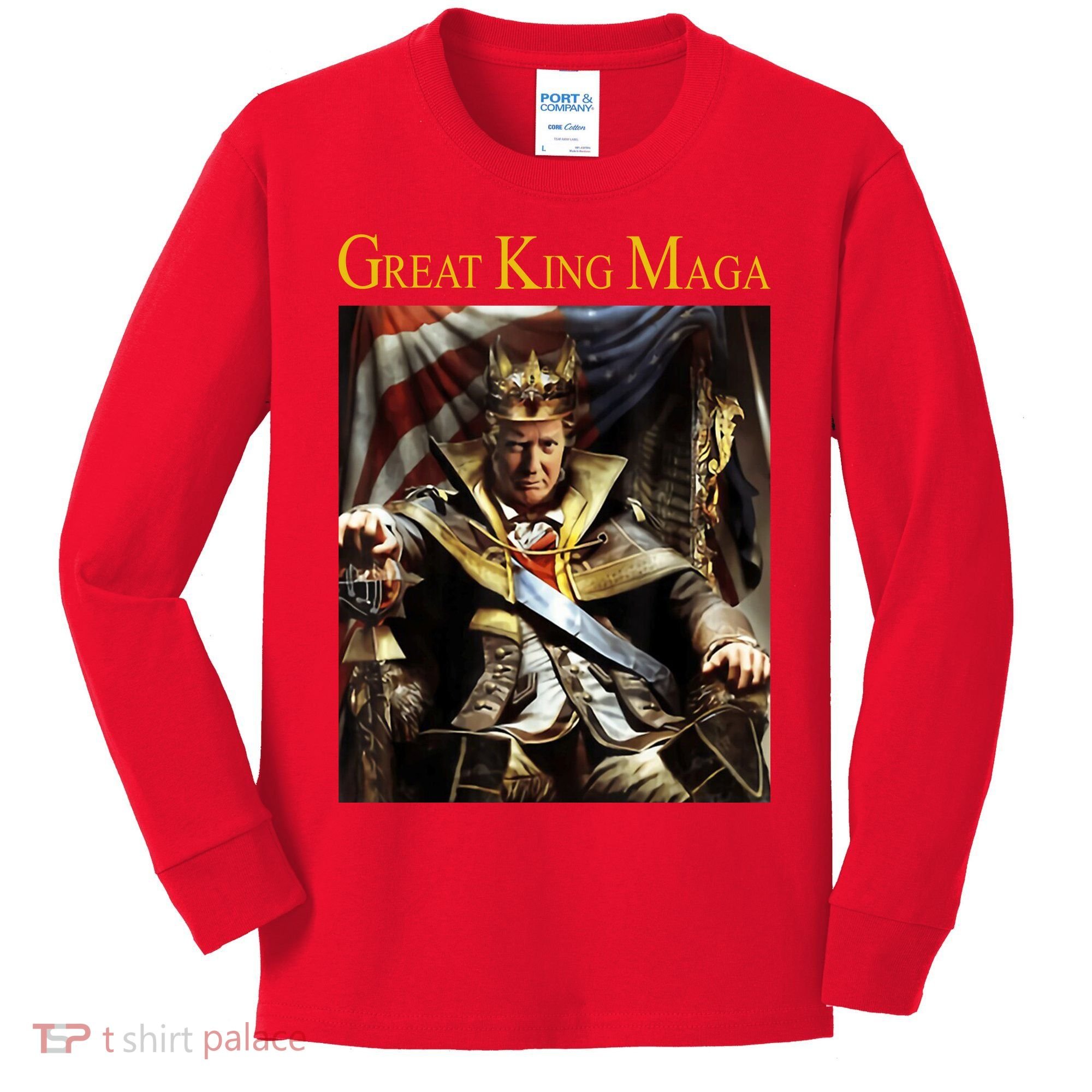 Great King Maga Donald Trump Throne Kids Long Sleeve Shirt