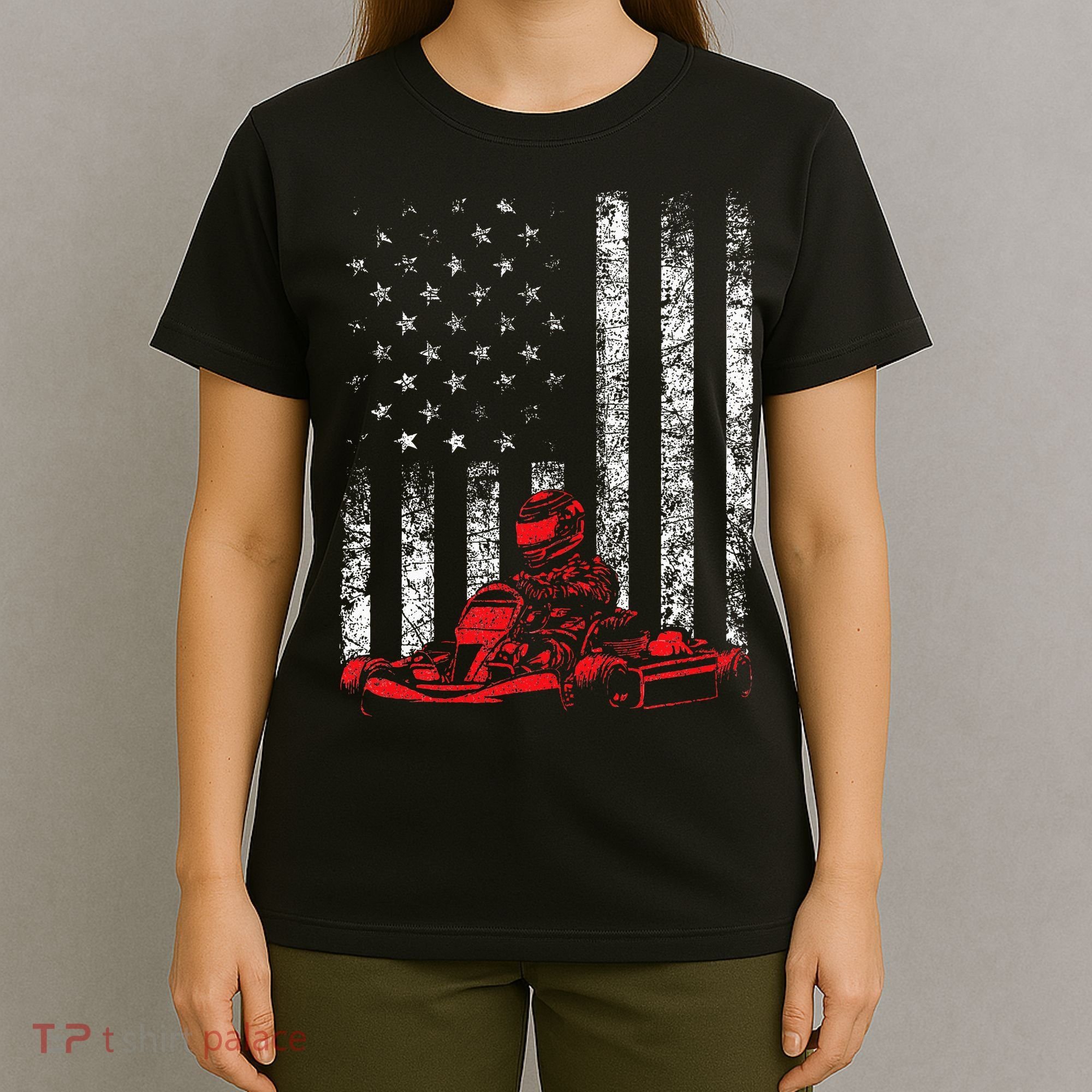 Go Kart Racing Go Karting USA American Flag Race Driving T-Shirt