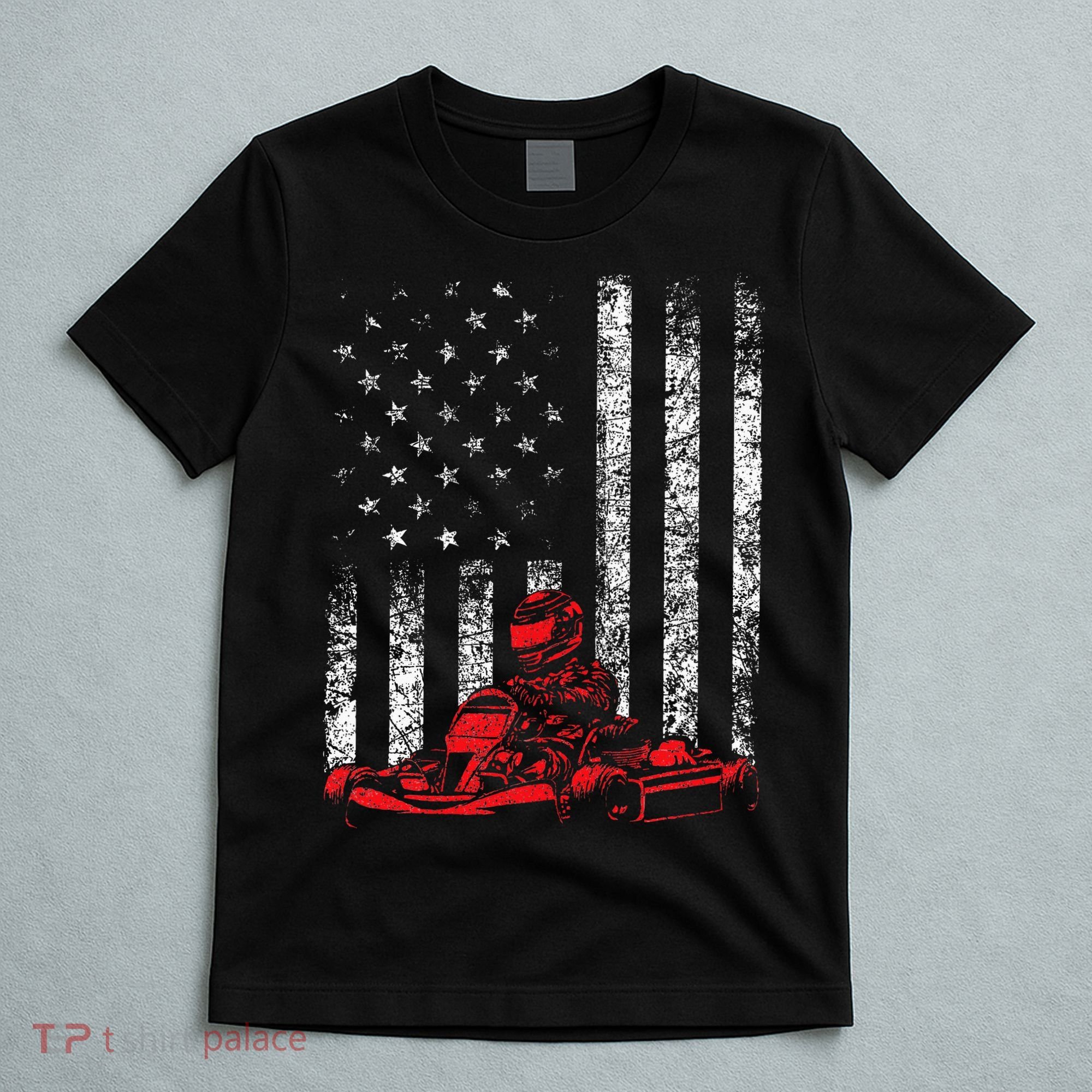 Go Kart Racing Go Karting USA American Flag Race Driving T-Shirt