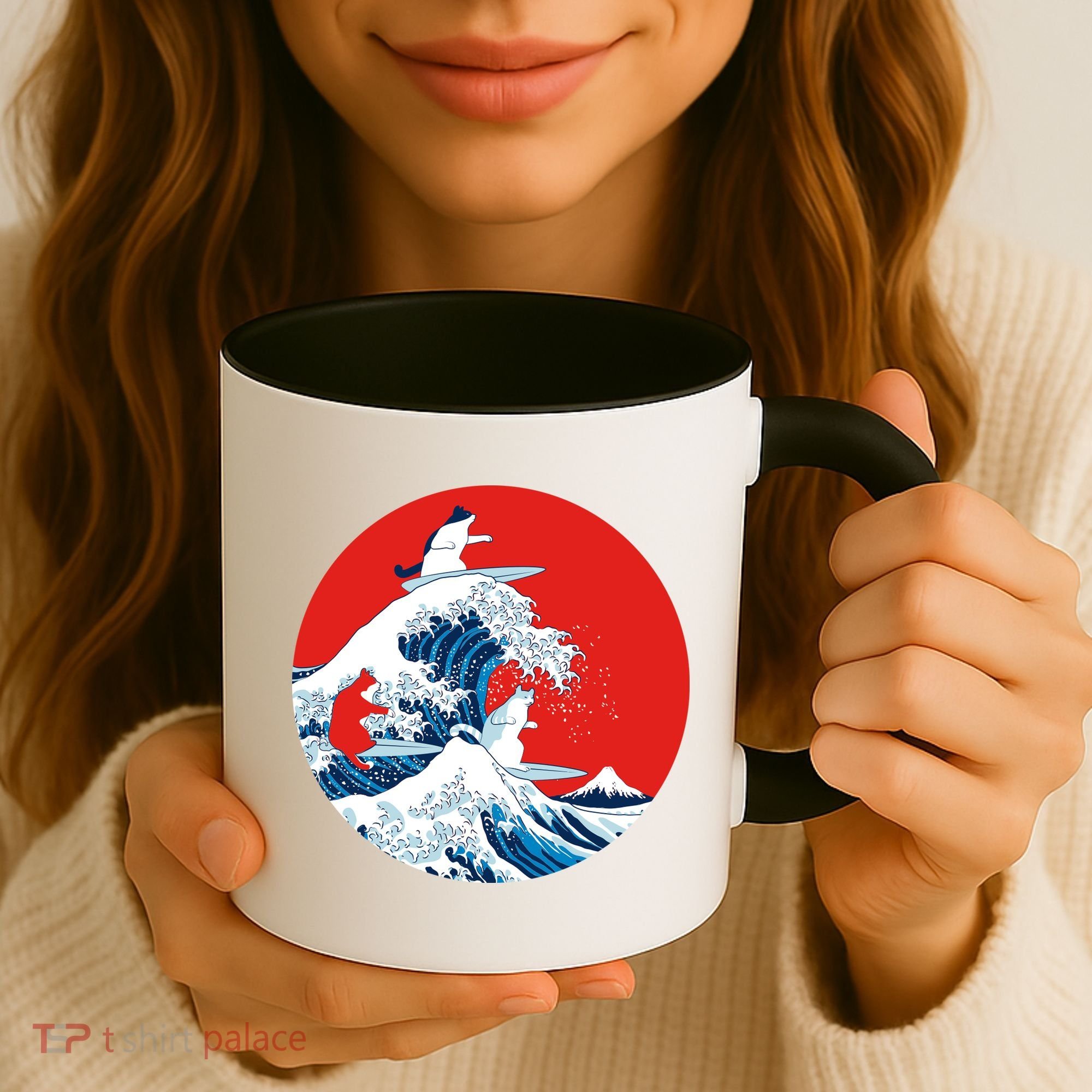 Great Kanagawa Wave Of Cats Coffee Mug