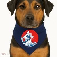 Great Kanagawa Wave Of Cats USA-Made Doggie Bandana thumb 1