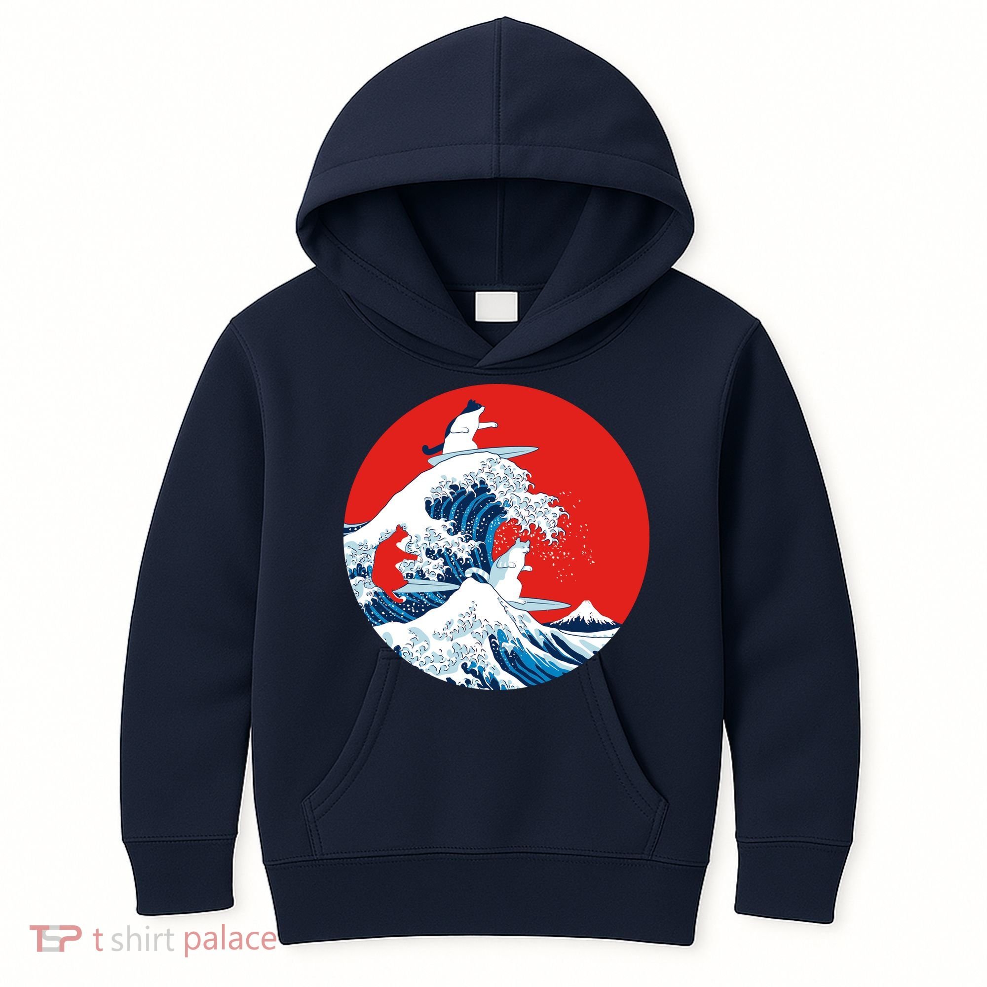 Great Kanagawa Wave Of Cats Kids Hoodie