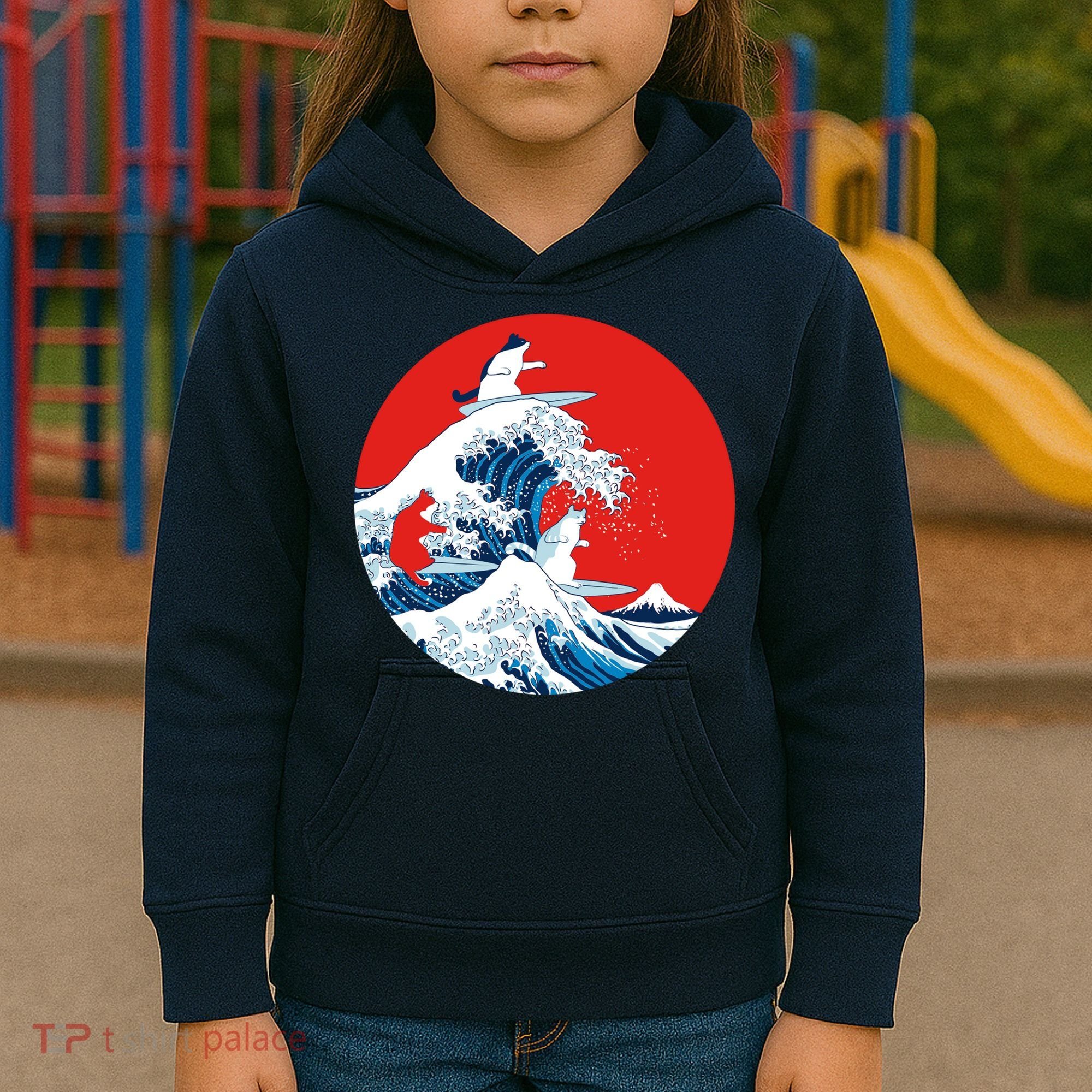 Great Kanagawa Wave Of Cats Kids Hoodie