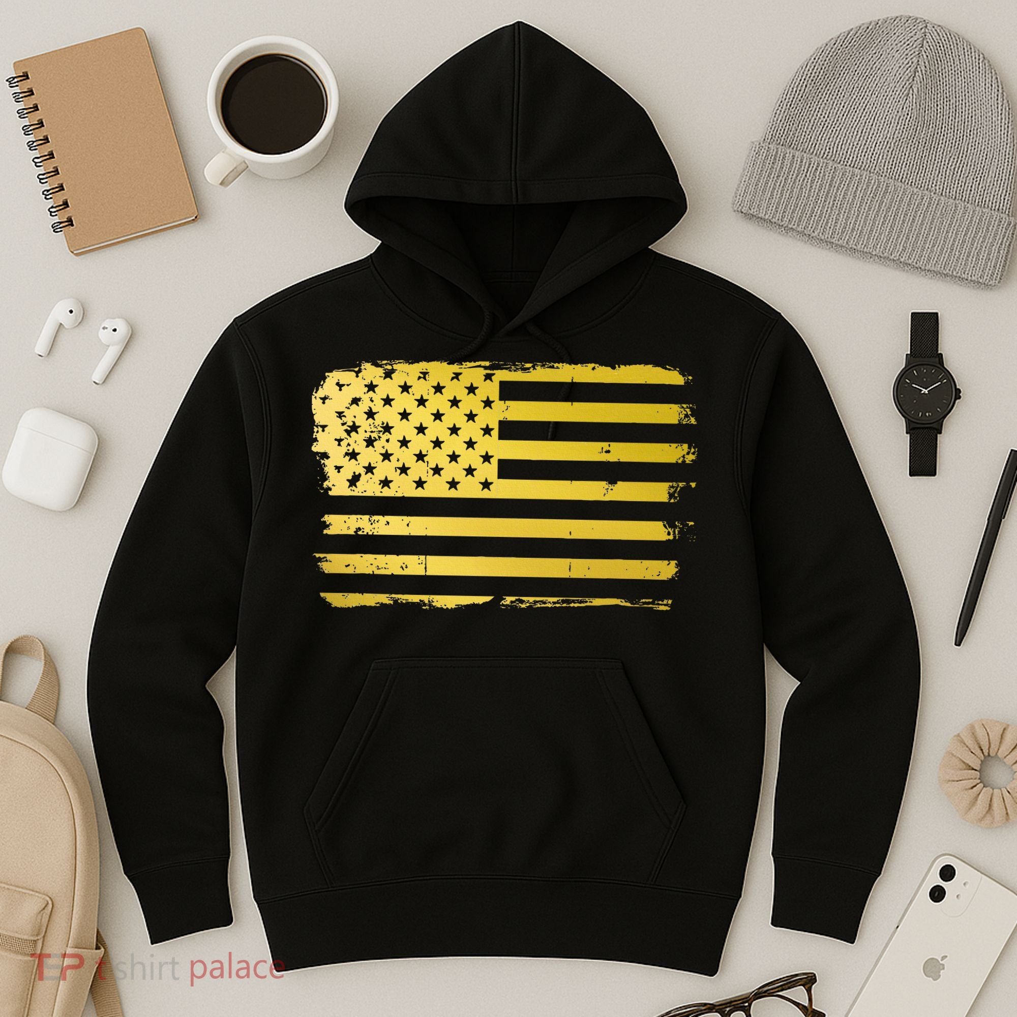 Gold Look American Flag Usa Hoodie