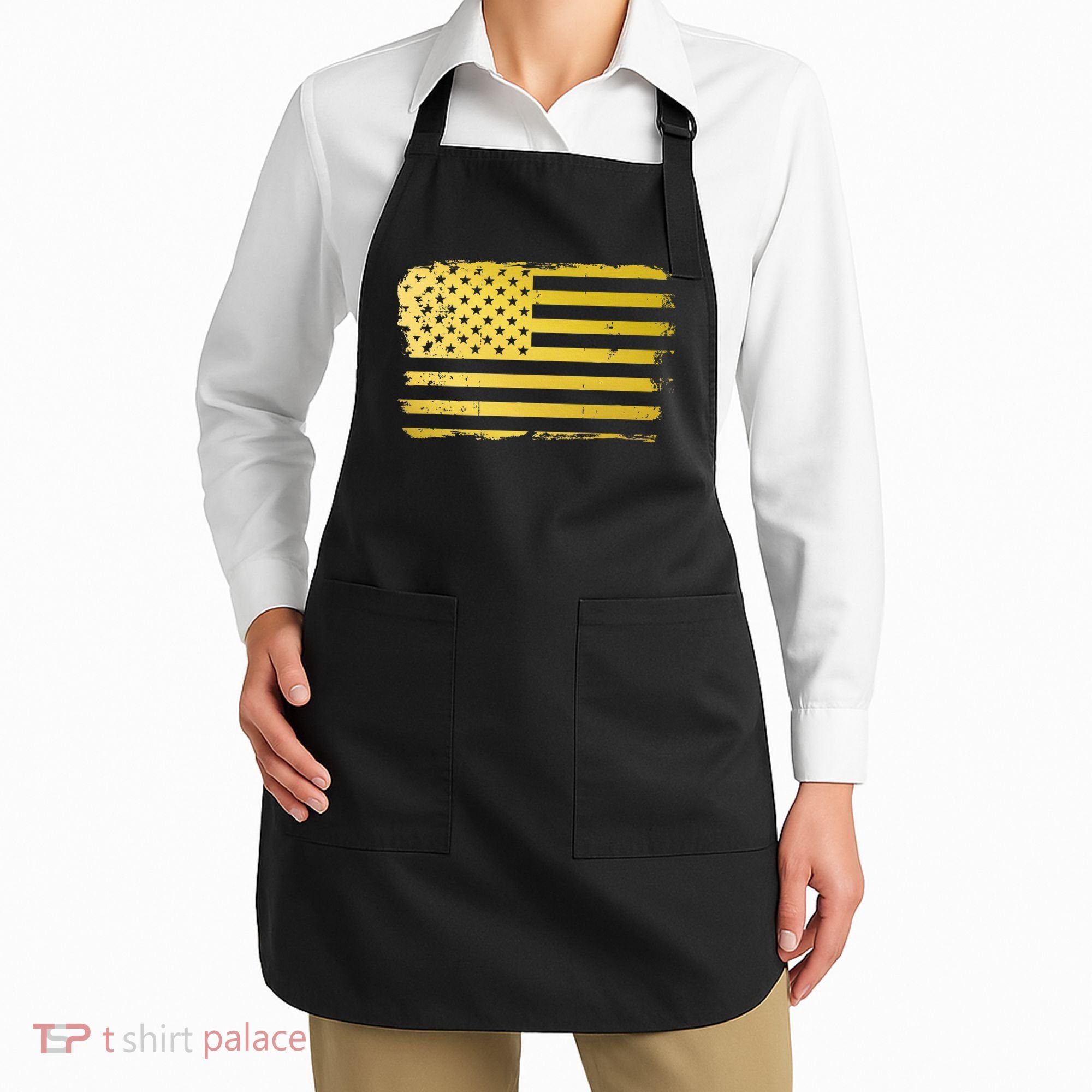 Gold Look American Flag Usa Apron