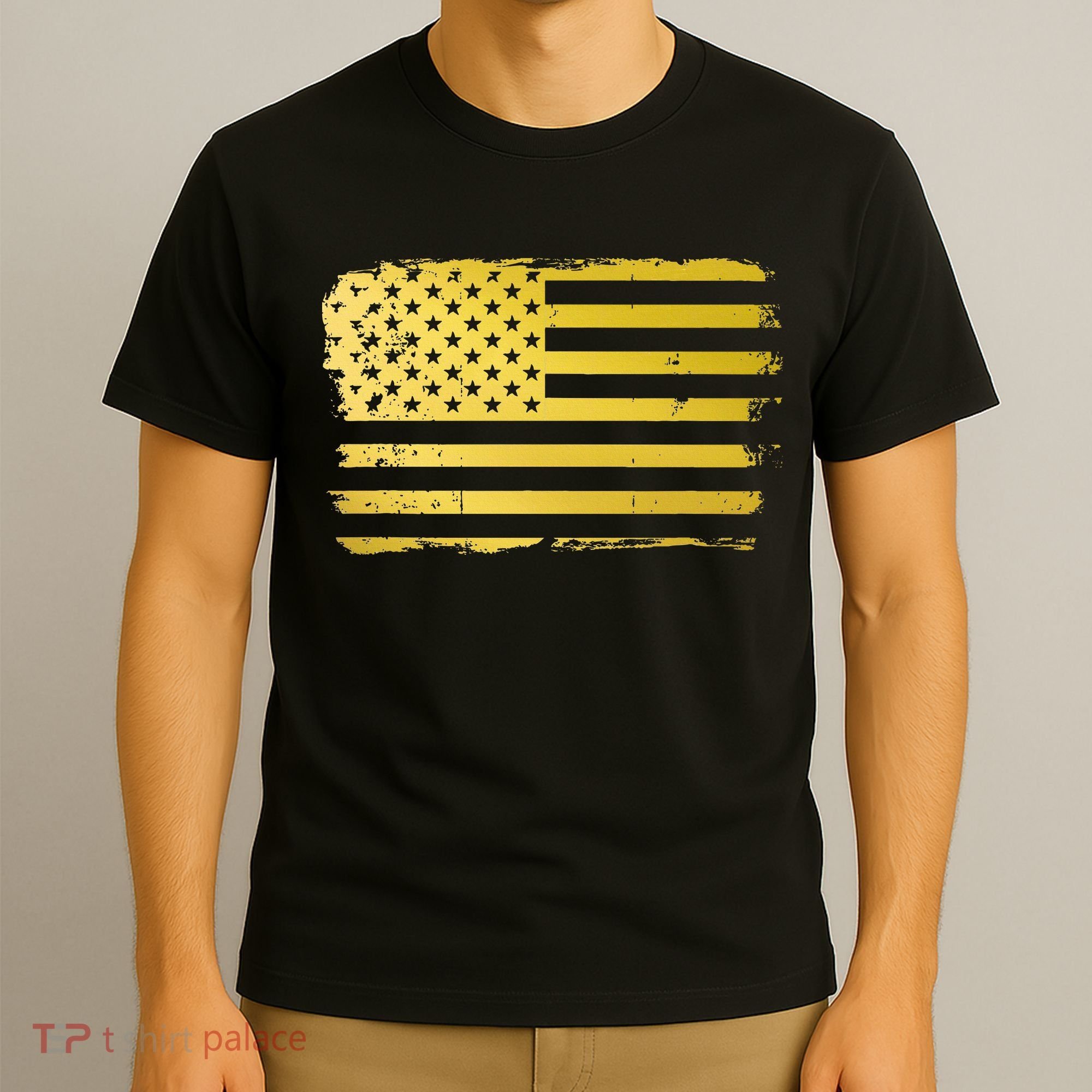Gold Look American Flag Usa T-Shirt