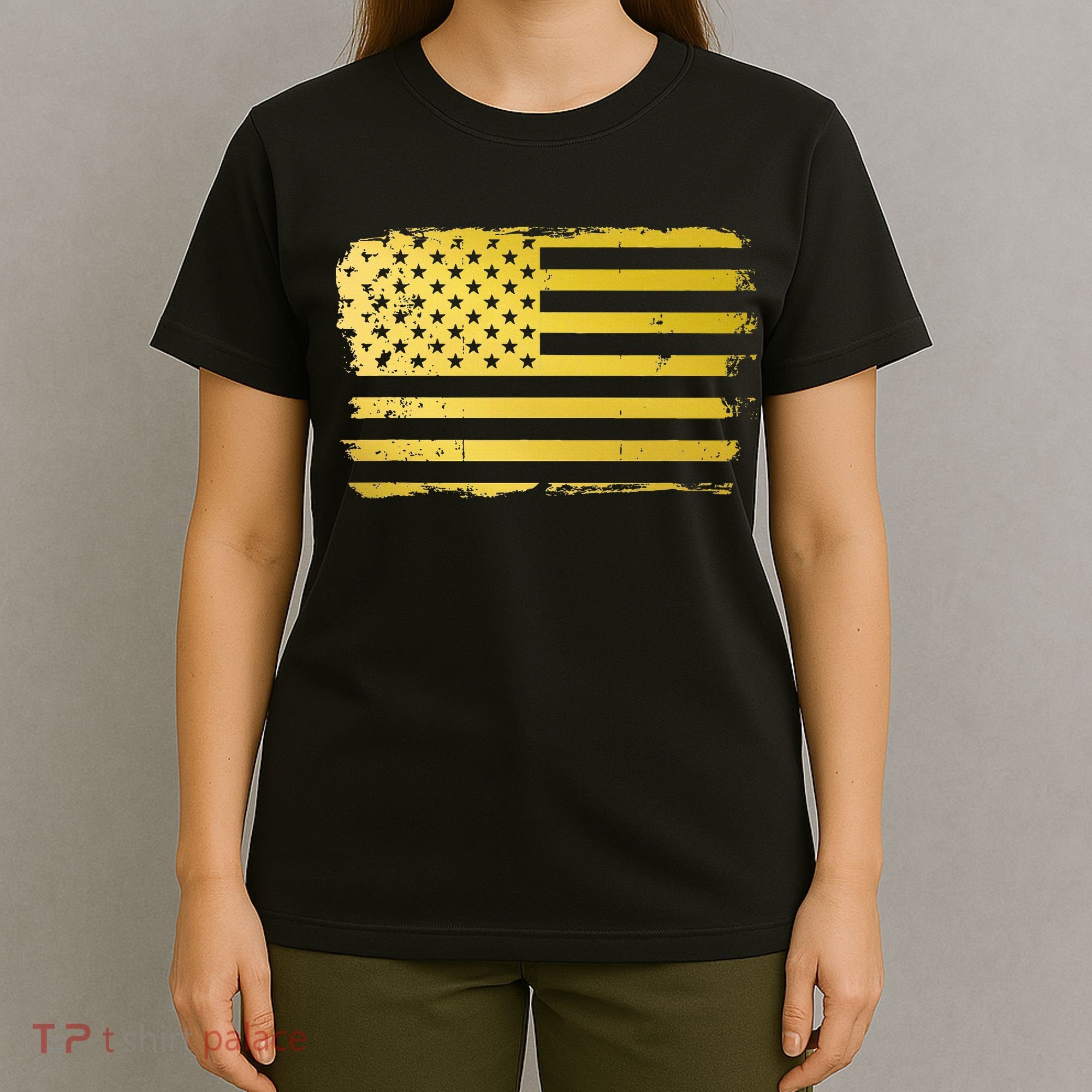 Gold Look American Flag Usa T-Shirt