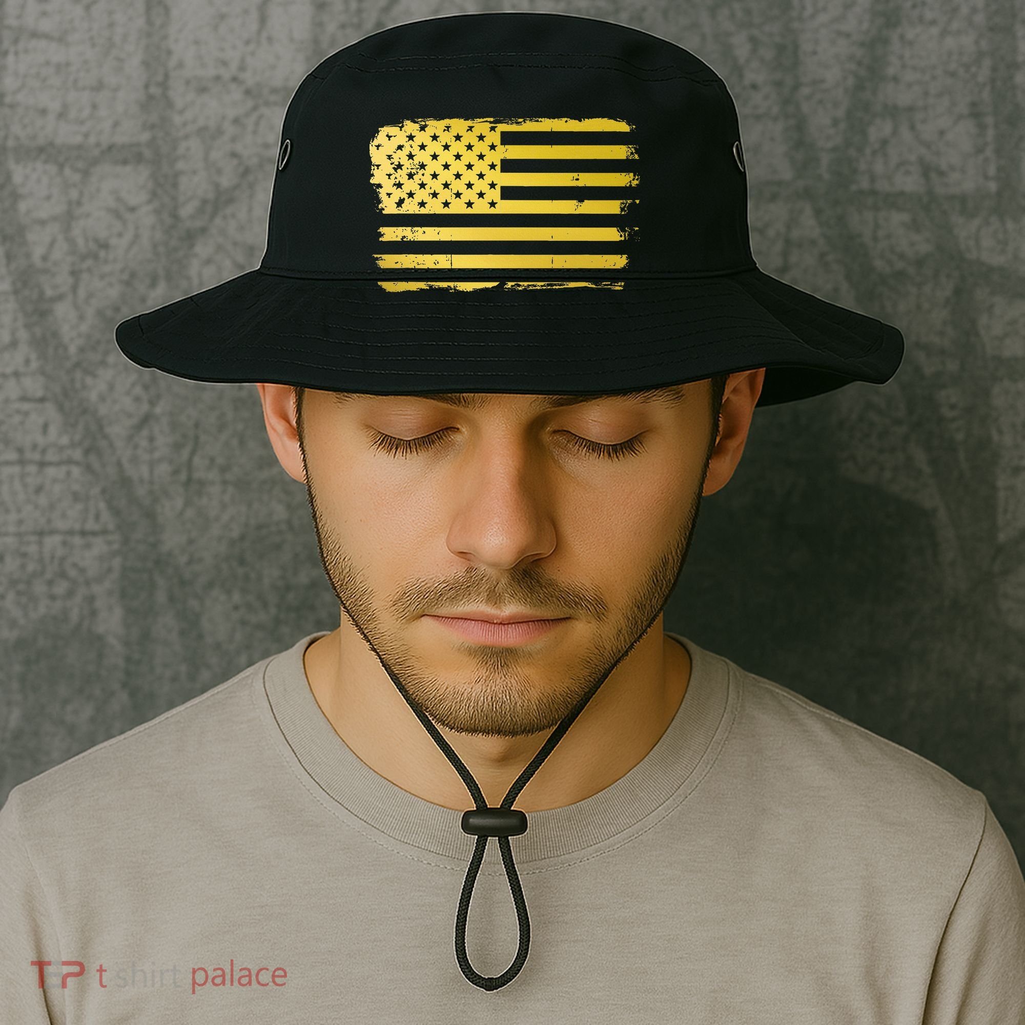 Gold Look American Flag Usa Bucket Hat