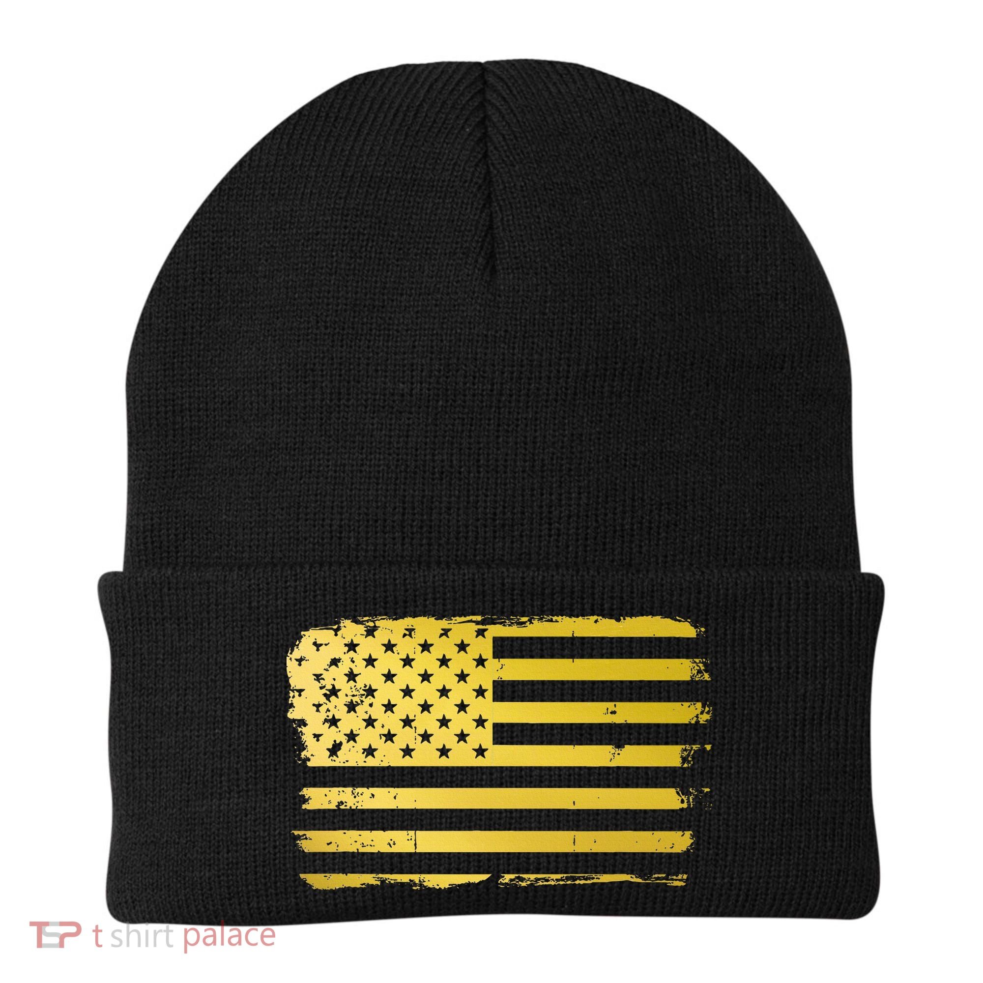 Gold Look American Flag Usa Beanie