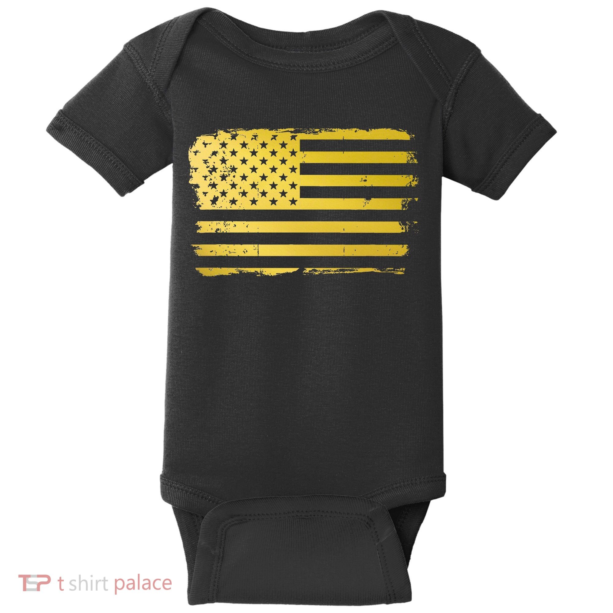 Gold Look American Flag Usa Baby Bodysuit