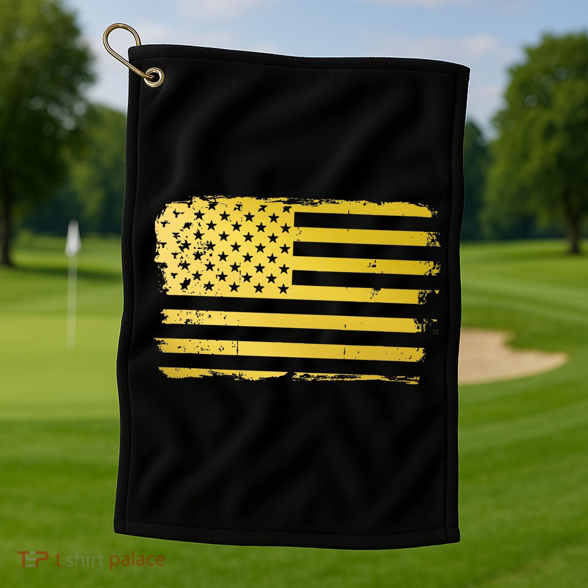 Gold Look American Flag Usa Golf Towel
