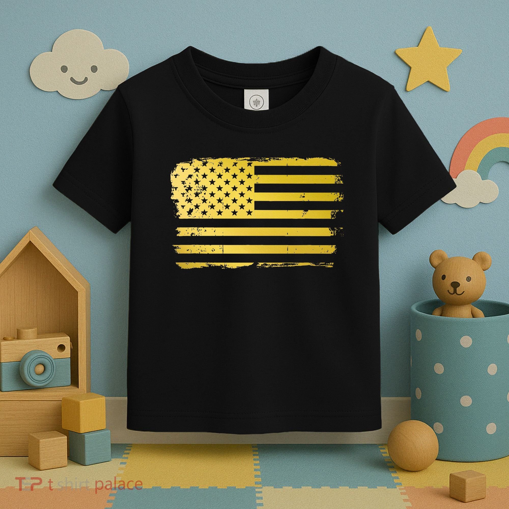 Gold Look American Flag Usa Toddler T-Shirt