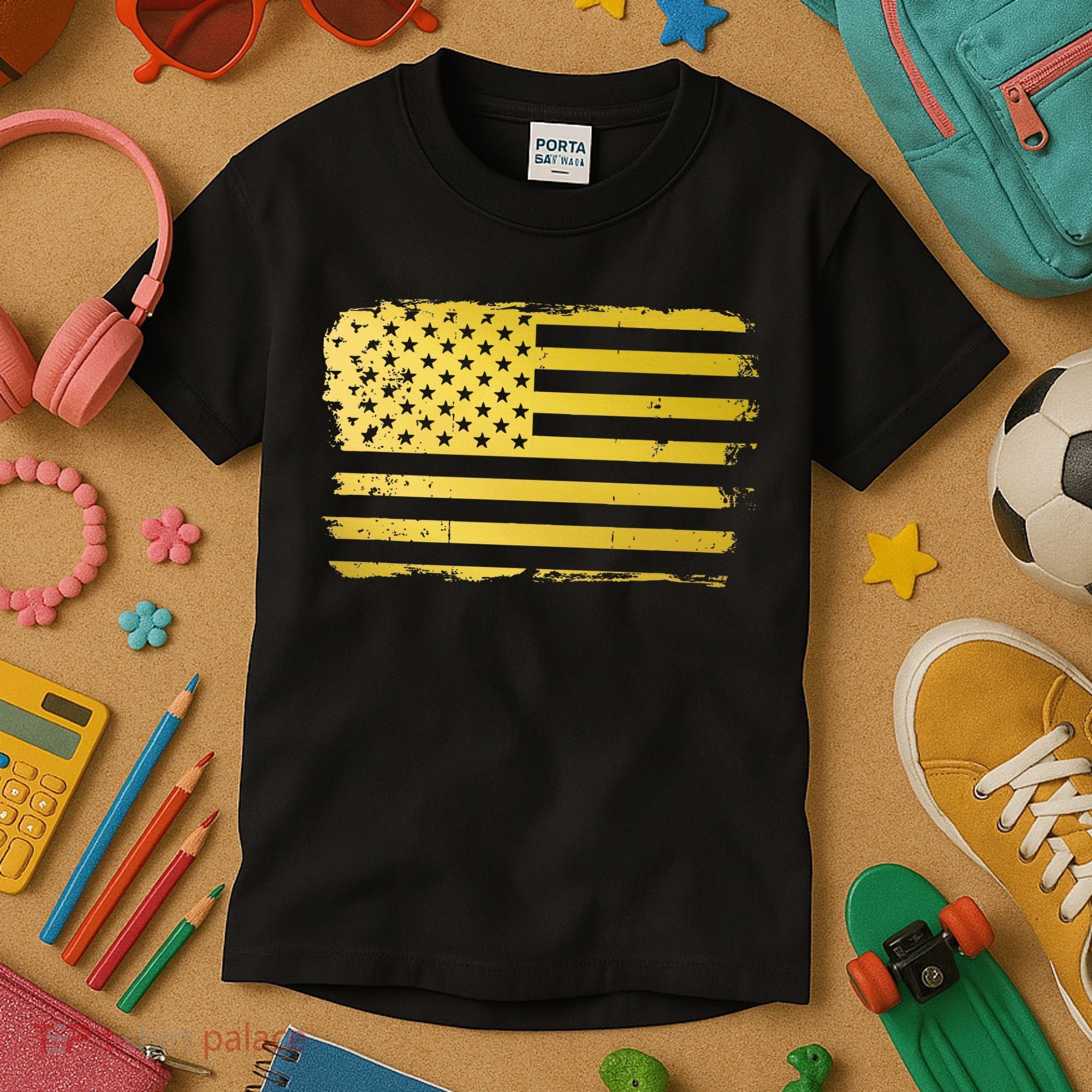 Gold Look American Flag Usa Kids T-Shirt