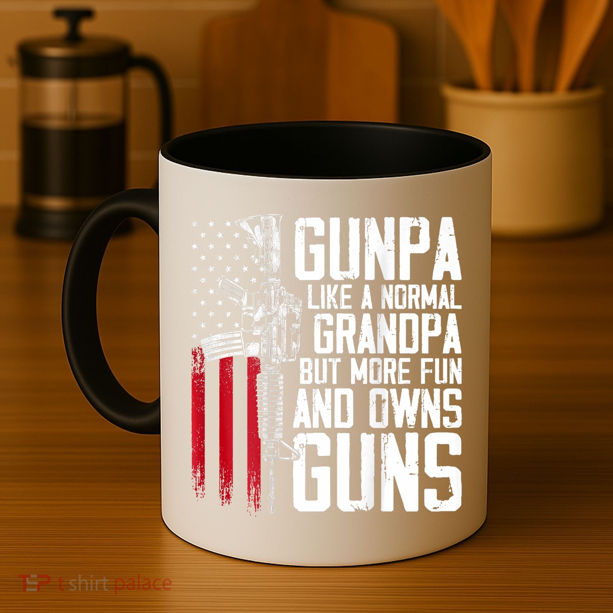 Gunpa Like A Normal Grandpa Fun And Owns Guns (On Back) Coffee Mug