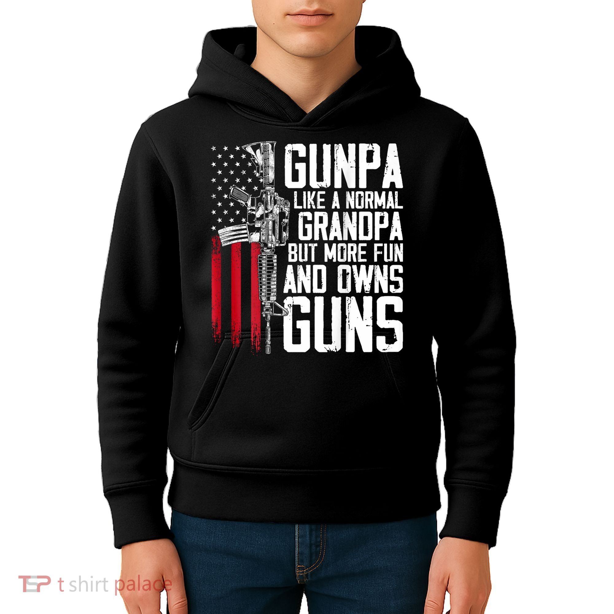 Gunpa Like A Normal Grandpa Fun And Owns Guns (On Back) Kids Hoodie