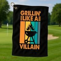 Grillin Like A Villain Gift Bbq Great Gift Golf Towel thumb 1
