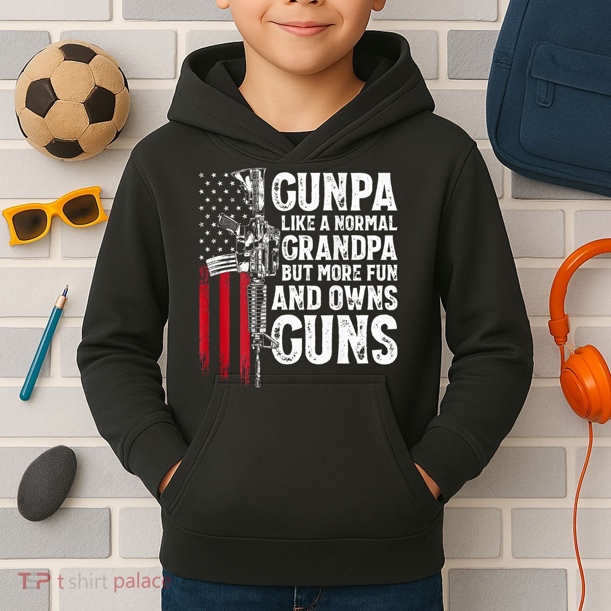 Gunpa Like A Normal Grandpa Fun And Owns Guns Kids Hoodie