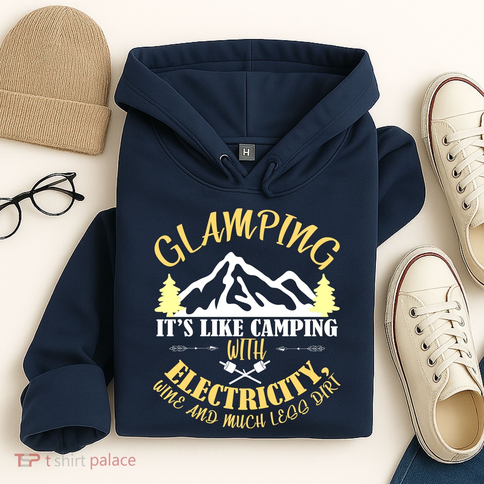 Glamping Like Camping With Electricity Wine Less Dirt Hoodie
