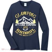 Glamping Like Camping With Electricity Wine Less Dirt Women's Long Sleeve Shirt thumb 0