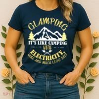 Glamping Like Camping With Electricity Wine Less Dirt Women's T-Shirt thumb 2