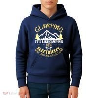 Glamping Like Camping With Electricity Wine Less Dirt Kids Hoodie thumb 4