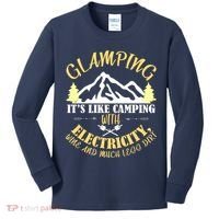 Glamping Like Camping With Electricity Wine Less Dirt Kids Long Sleeve Shirt thumb 0