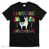 Girl Llama Birthday Llamazing Party Alpaca Balloons Gift T-Shirt thumb 0