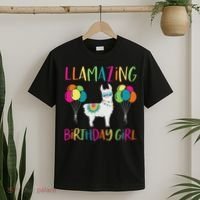 Girl Llama Birthday Llamazing Party Alpaca Balloons Gift T-Shirt thumb 2