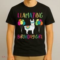 Girl Llama Birthday Llamazing Party Alpaca Balloons Gift T-Shirt thumb 3