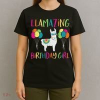 Girl Llama Birthday Llamazing Party Alpaca Balloons Gift T-Shirt thumb 4