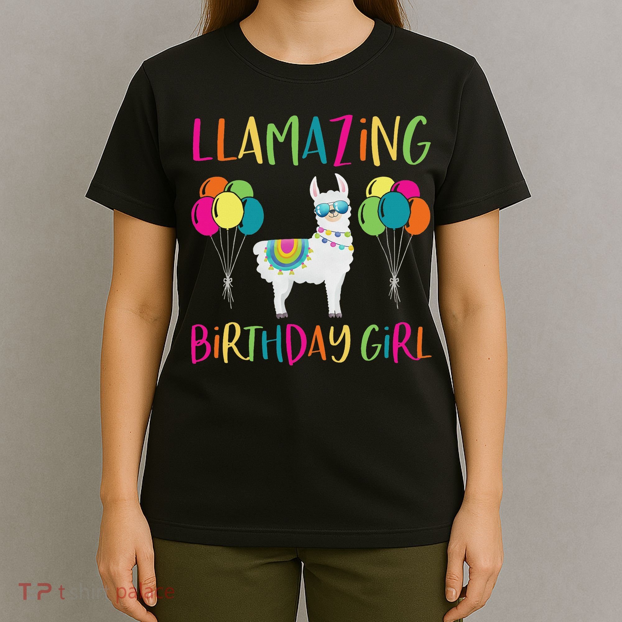 Girl Llama Birthday Llamazing Party Alpaca Balloons Gift T-Shirt