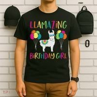 Girl Llama Birthday Llamazing Party Alpaca Balloons Gift T-Shirt thumb 6