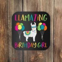 Girl Llama Birthday Llamazing Party Alpaca Balloons Gift Coaster thumb 0