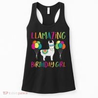 Girl Llama Birthday Llamazing Party Alpaca Balloons Gift Women's Tank Top thumb 0