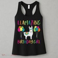 Girl Llama Birthday Llamazing Party Alpaca Balloons Gift Women's Tank Top thumb 3