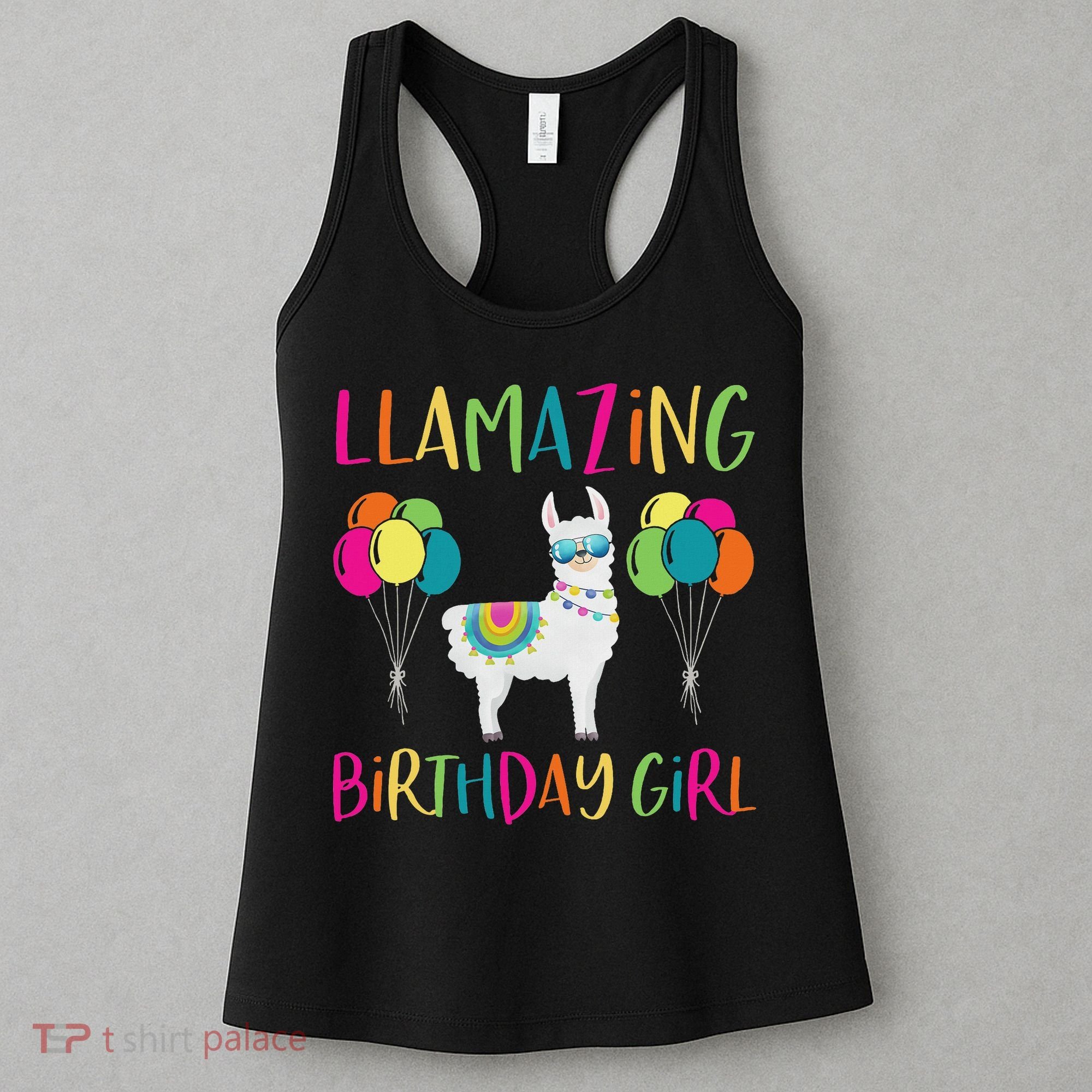 Girl Llama Birthday Llamazing Party Alpaca Balloons Gift Women's Tank Top