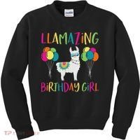 Girl Llama Birthday Llamazing Party Alpaca Balloons Gift Kids Sweatshirt thumb 0