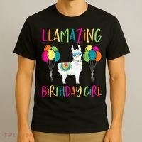 Girl Llama Birthday LLamazing Party Alpaca Balloons T-Shirt thumb 3